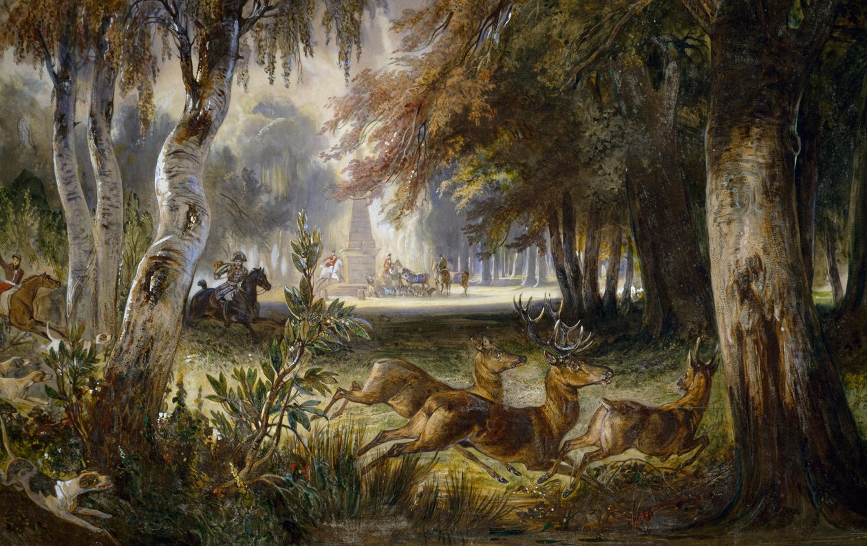 Prinsen af Wagrams jagt, The pursuit, akvarelmaleri af Francois Gabriel Guillaume Lepaulle (1804-1886). af Francois Gabriel Guillaume Lepaulle