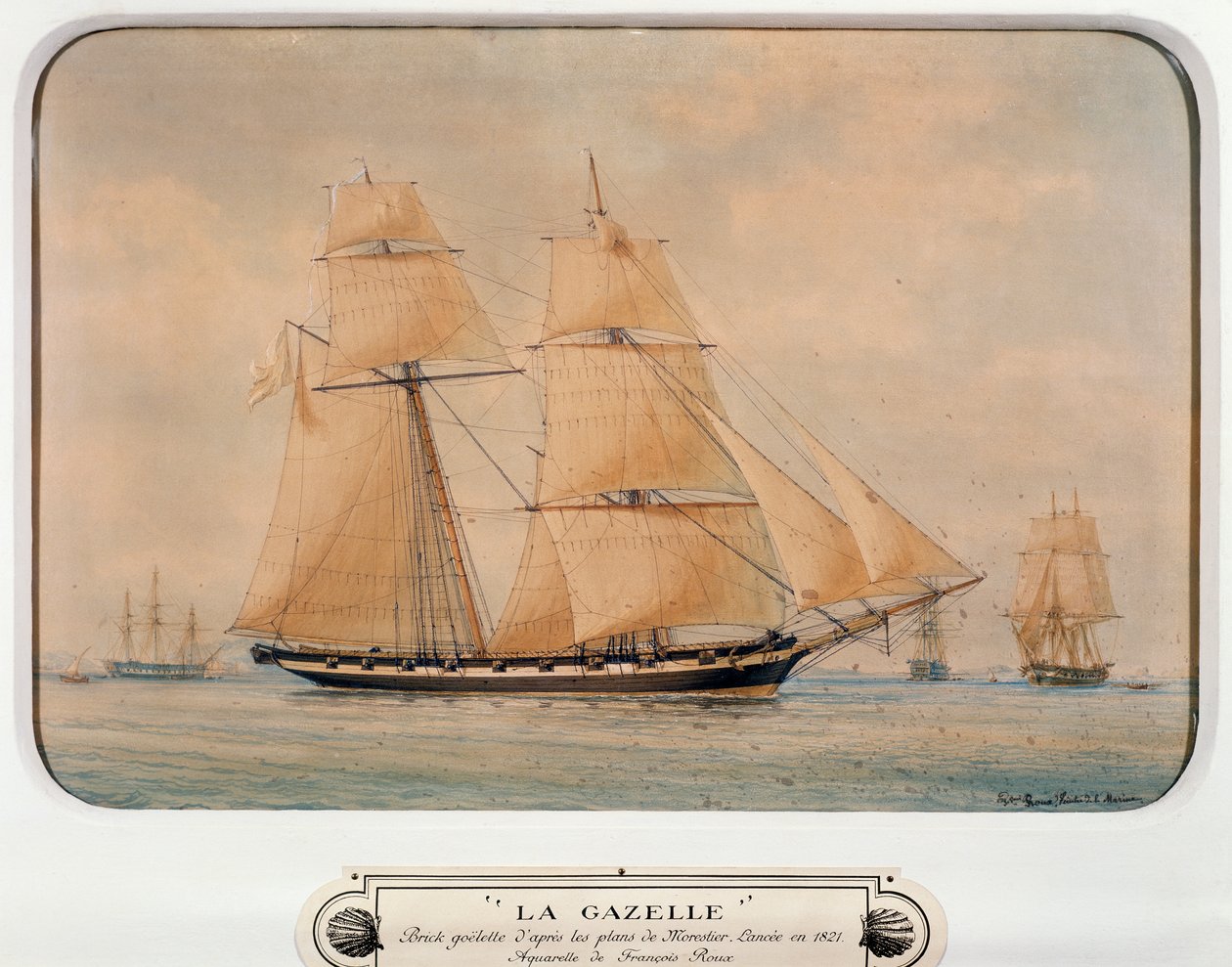 Skonnerten La Gazelle, af Francois Roux (1811-1882), akvarel, Frankrig af Francois Geoffroy Roux
