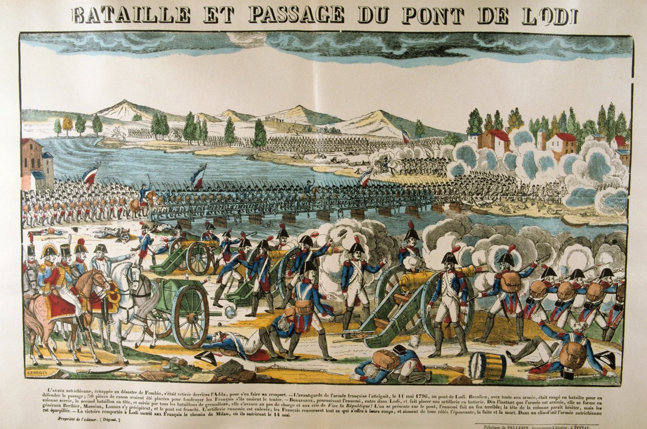 Slag og krydsning af Bridge of Lodi, 11. maj, 1796 af Francois Georgin
