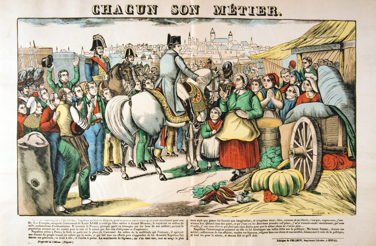 Napoleons vender tilbage til Paris fra øen Elba, 1815, c1835 af Francois Georgin