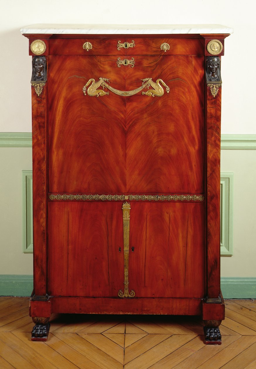 Skrivebord med låg (guld, mahogni, marmor og bronze) af Francois H. G. attr. to Jacob Desmalter