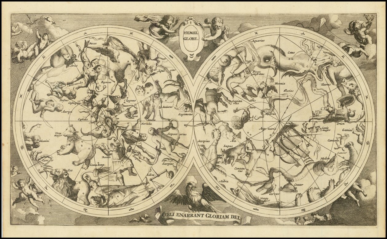 Himmelkort fra 1720 - Hemel Globe. Coeli Enarrant Gloriam Dei af François Halma