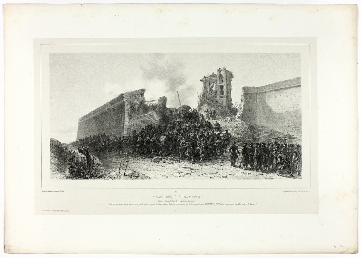 Angreb på bastion nr. 8, fra Souvenirs of Italy: Rome Expedition af Francois Hippolyte Lalaisse