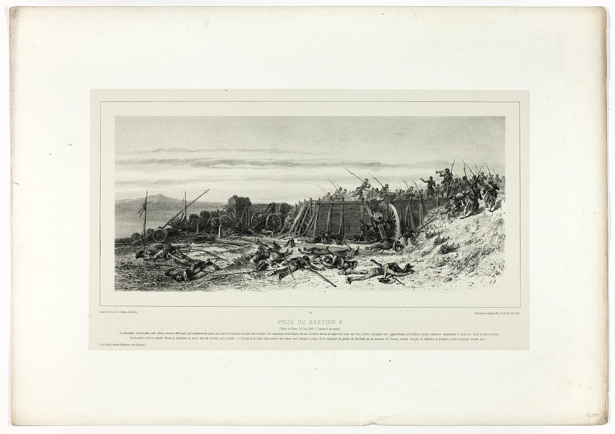 Erobringen af Bastion nr. 9, fra Souvenirs of Italy: The Expedition to Rome af Francois Hippolyte Lalaisse