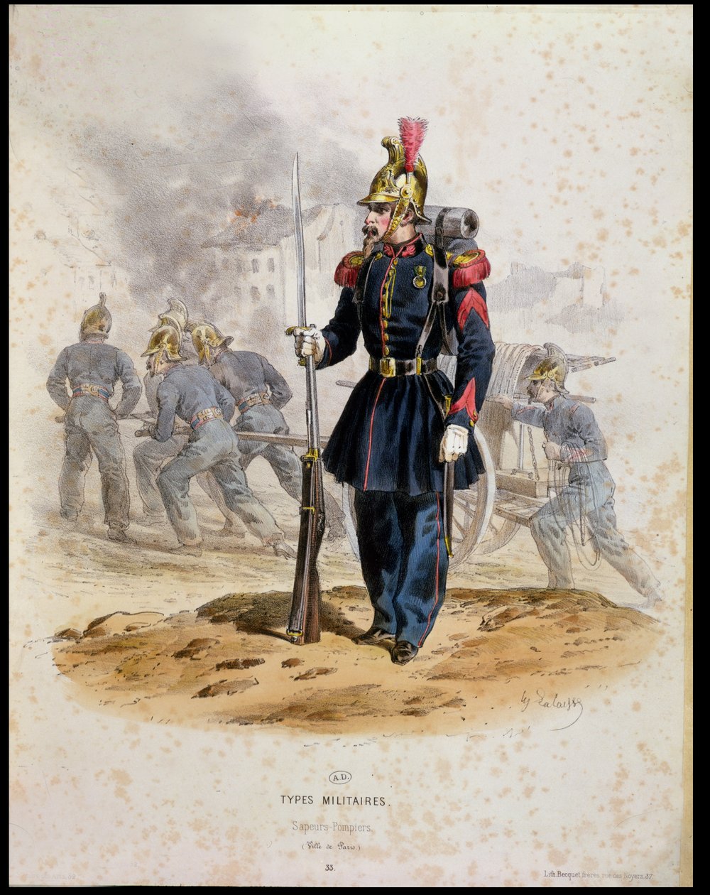 Paris brandmænd (Sapeurs-Pompiers) 1860 af Francois Hippolyte Lalaisse