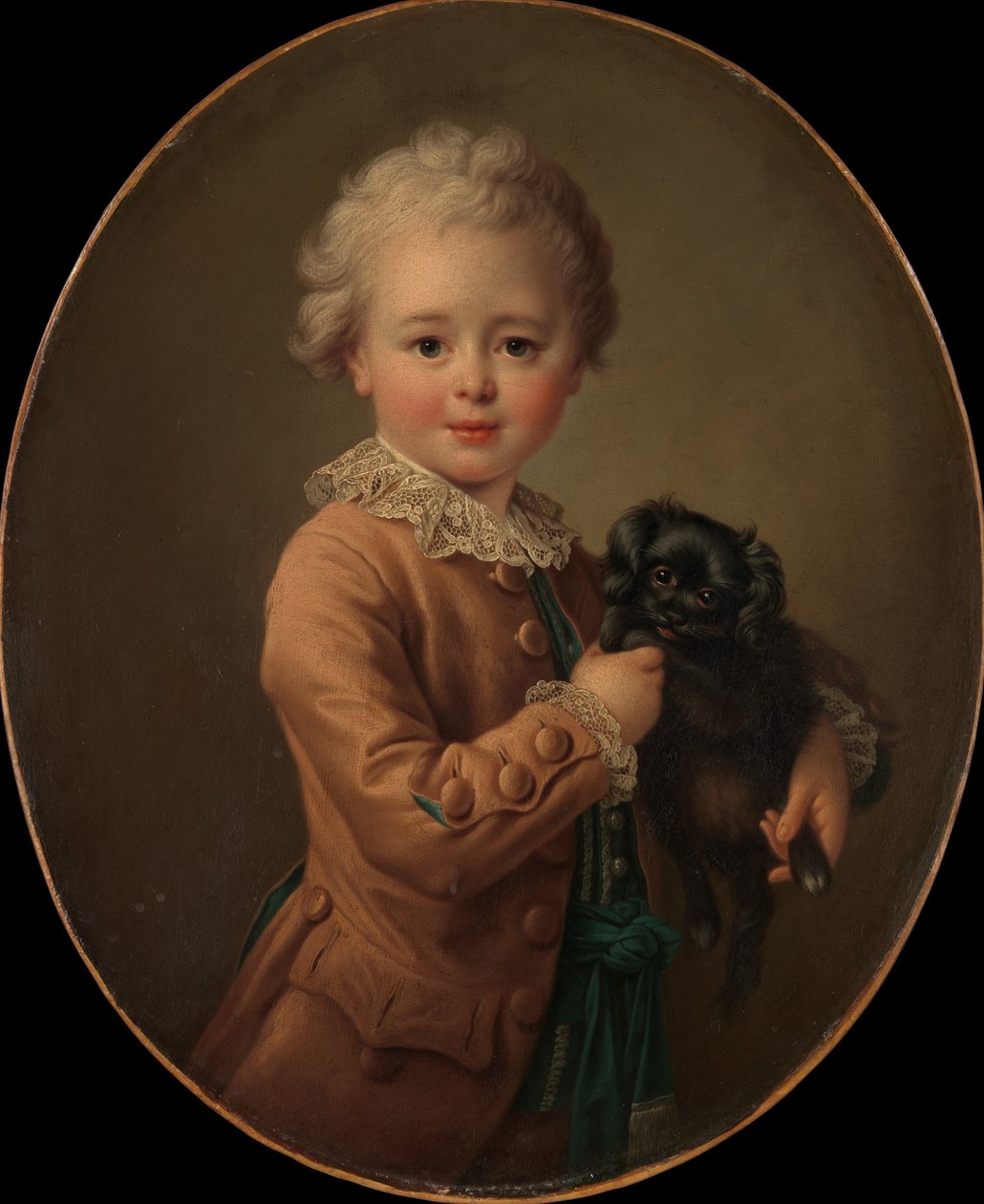 Dreng med en sort spaniel. af Francois Hubert Drouais