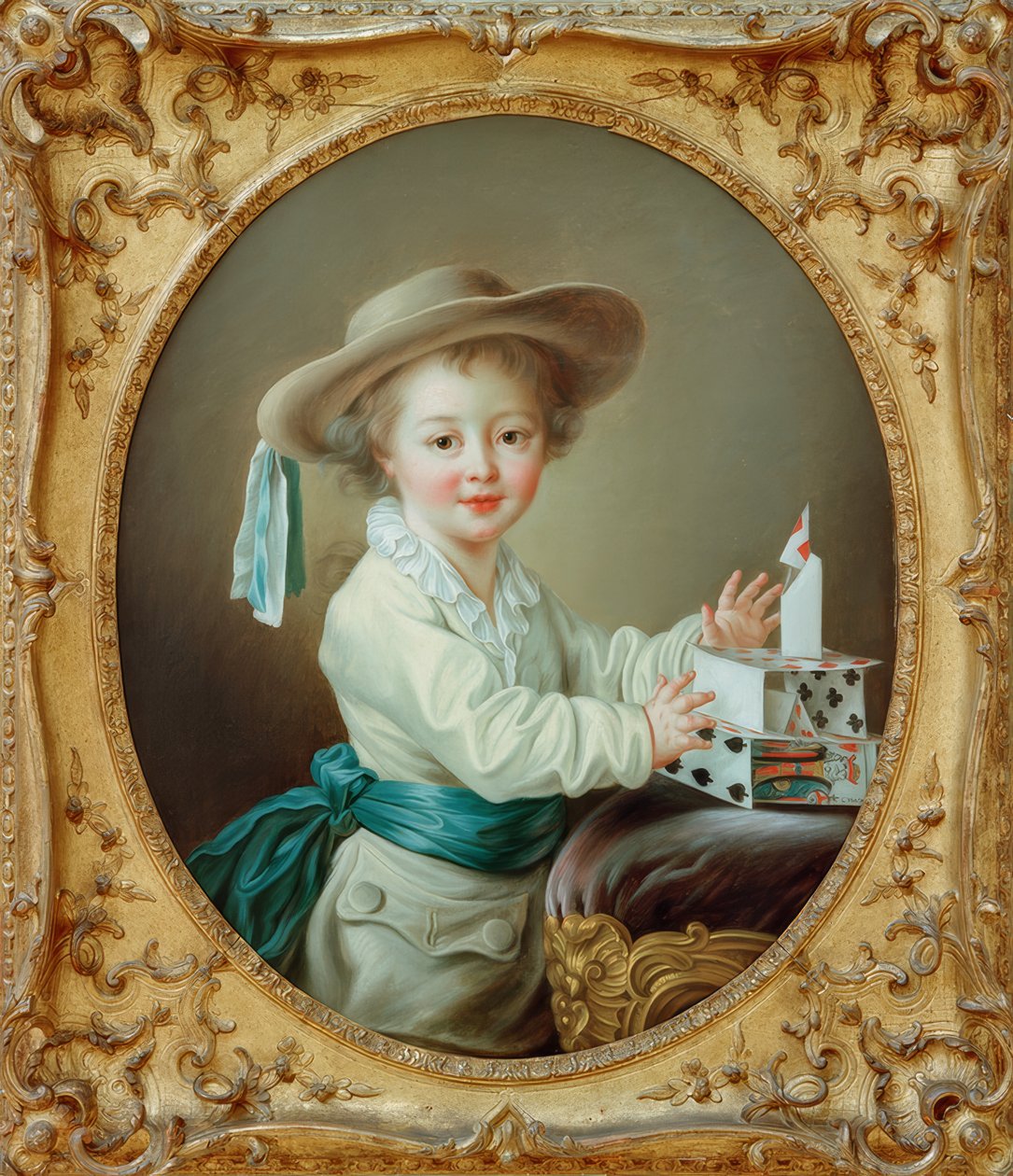 Lille dreng, der bygger et korthus af Francois Hubert Drouais