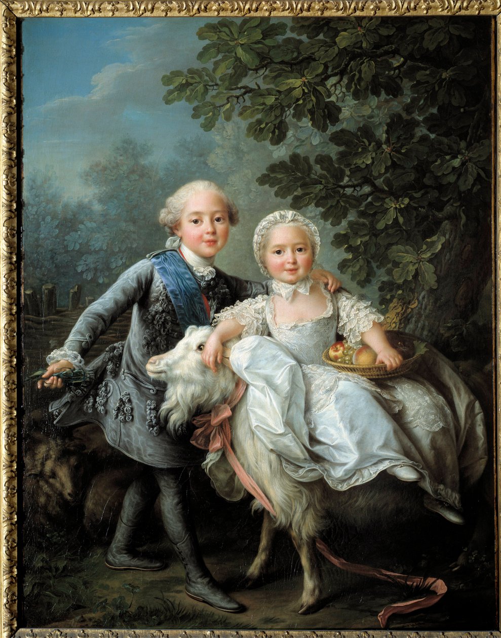 Portræt af Charles Philippe af Frankrig, greve af Artois (fremtidige Charles X (1757-1836) og hans søster Madame Clothilde, fremtidige dronning af Sardinien (1759-1802) repræsenteret i 1763-1764, Maleri af Francois Hubert Drouais (177527) af Francois Hubert Drouais
