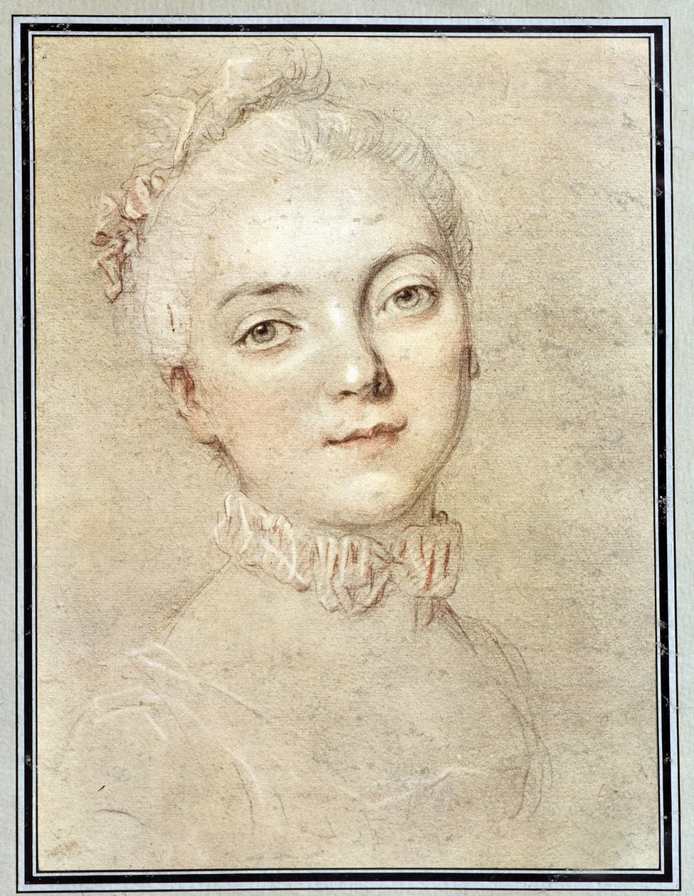 Portræt af Jeanne Becu, grevinde (eller madame) af Barry (1743-1793) - tegning af François Drouais af Francois Hubert Drouais
