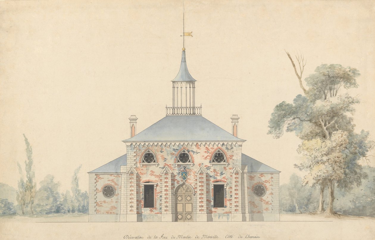 En elevation for den projekterede mølle i Méréville, n.d.. af Francois-Joseph Belanger