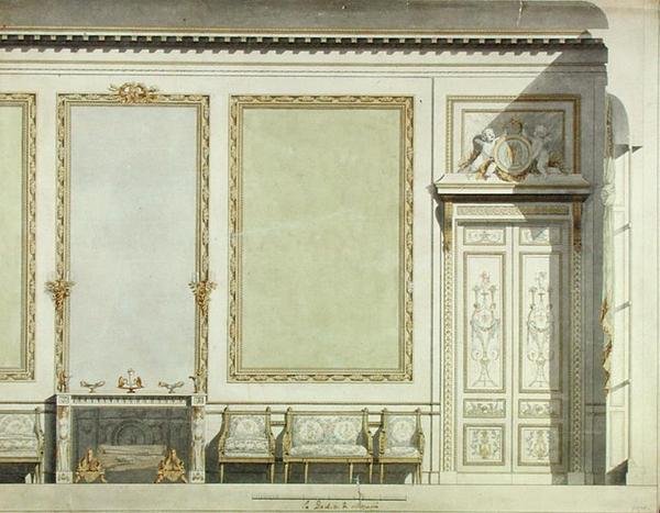 Design til hertuginden af Mazarins hus, ca. 1777 (akvarel på papir) af Francois Joseph Belanger