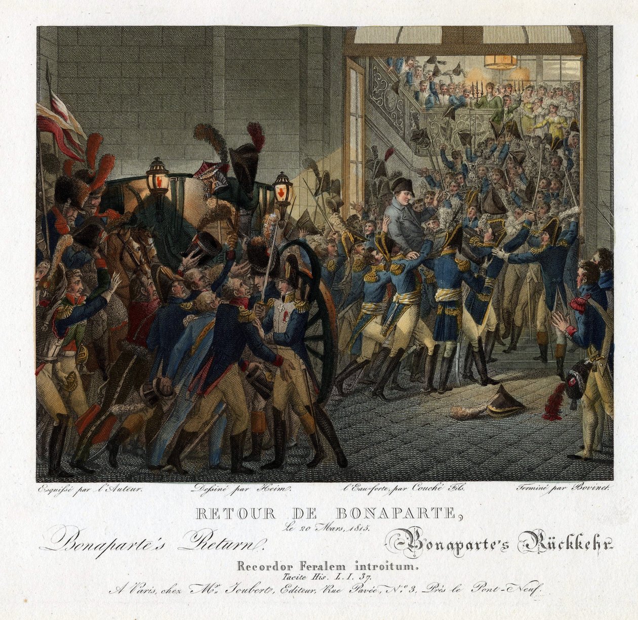 Napoleon vender tilbage fra øen Elba - Heim, Francois-Joseph (1787-1865) - 1815 - Radering, akvarel - 24,5x32 - Privat samling af François Joseph Heim