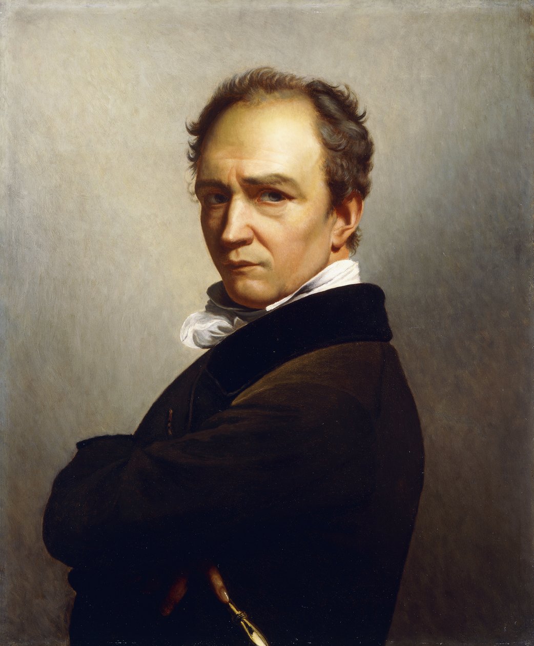 Et selvportræt af kunstneren i halv længde iført en mørkebrun jakke med sort fløjlskrave af François Joseph Navez