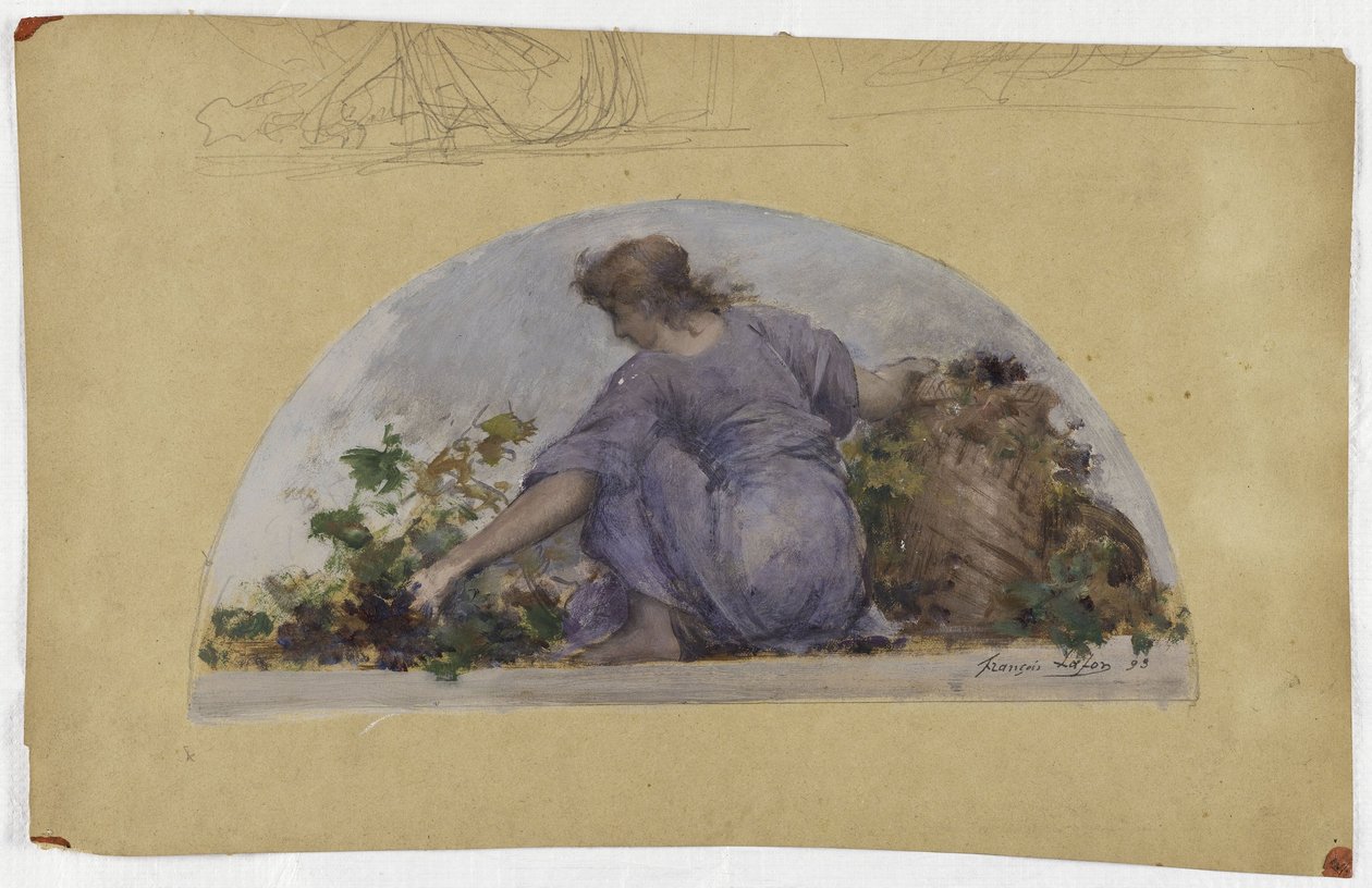 Skitse til spisesalen på Hôtel de Ville de Paris, La Vendange, ca. 1893 (olie på papir) af Francois Lafon