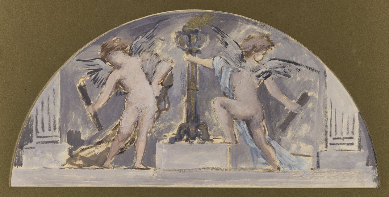 Skitse til spisesalen i Hôtel de Ville de Paris, To elskende, der tænder en fakkel af Francois Lafon