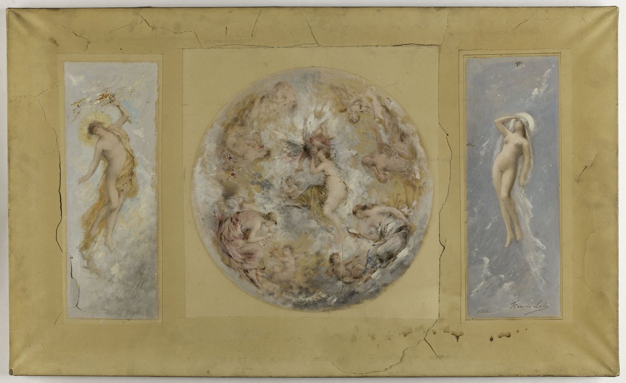 Skitse til rådhuset i Pantin: Amour et Psyché - Le jour et la nuit, i 1886 (olie på gouache, papir på lærred) af Francois Lafon