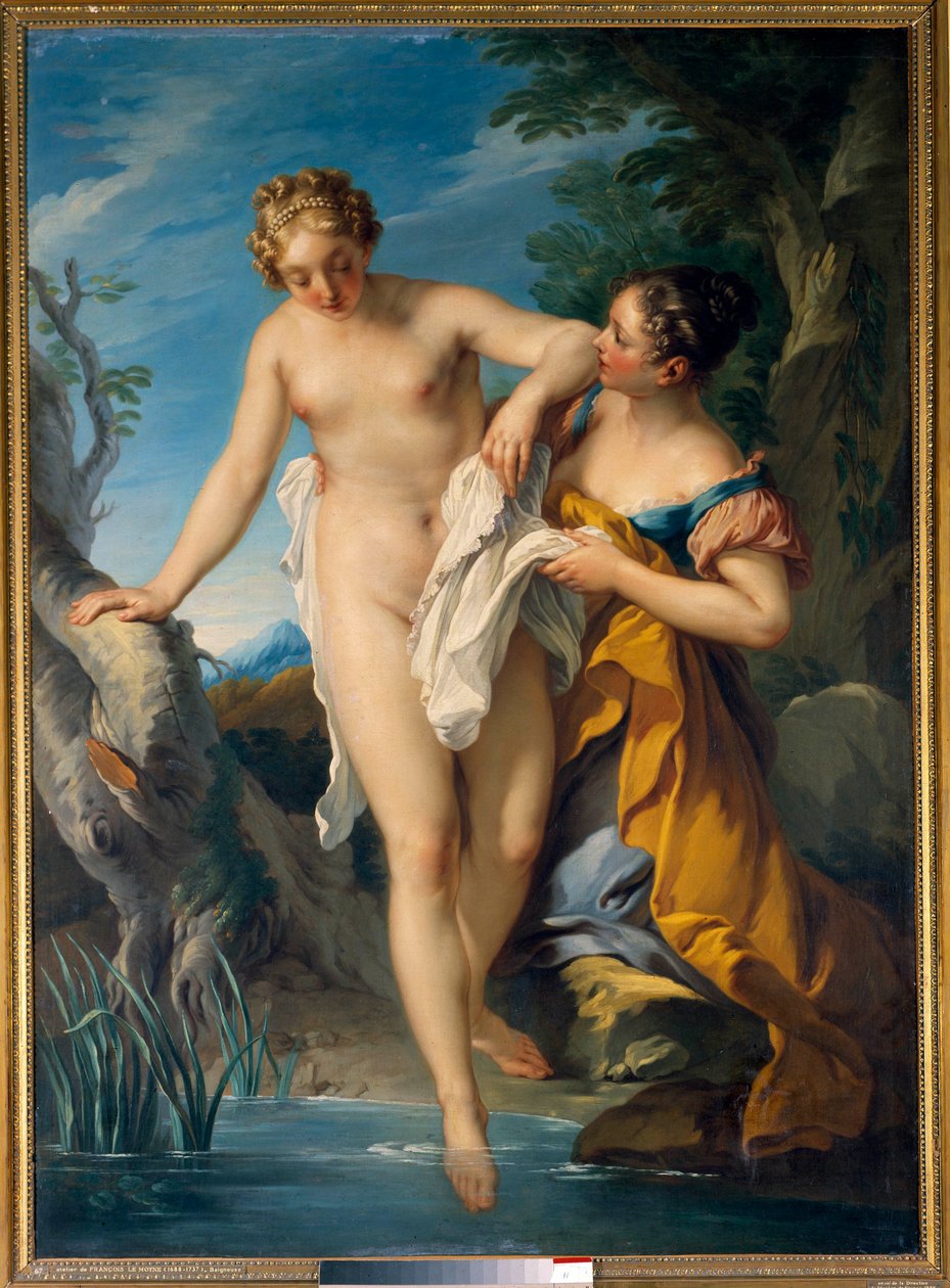 En badende og hendes næste maleri af Francois Le Moyne (1688-1737). 1700-tallet. Svag. 1,63 x 1,17 m Ture, Musee des Beaux Arts af François Lemoyne