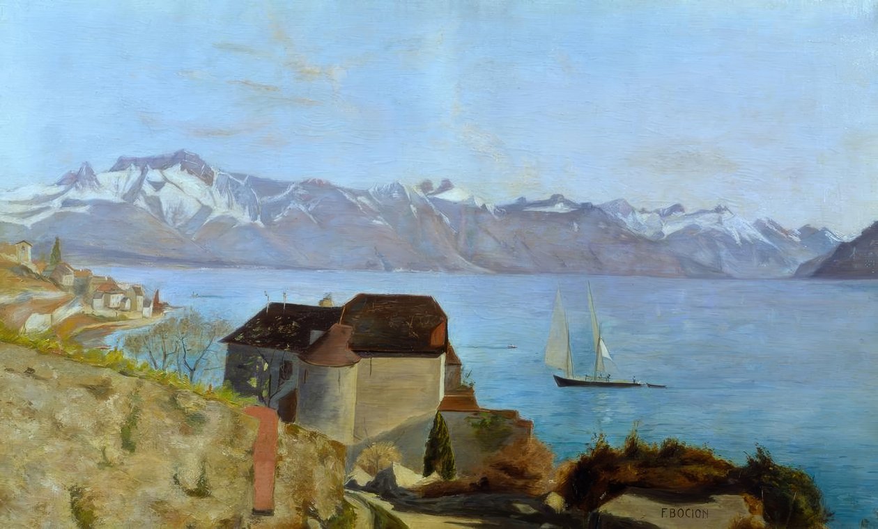 Slottet Glérolles og Genfersøen af Francois Louis David Bocion