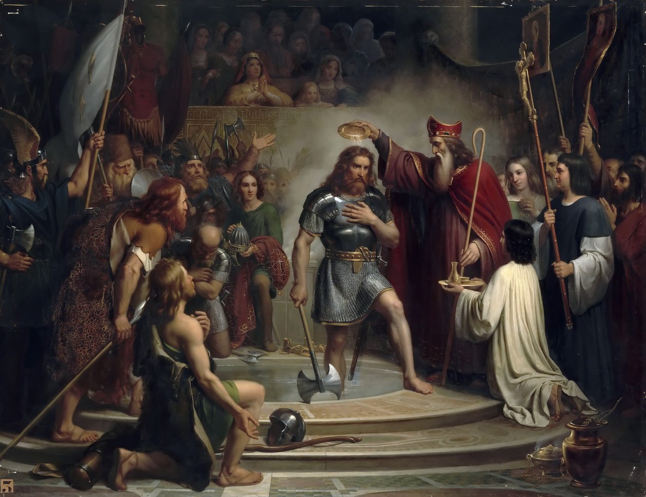 Dåb af Clovis i Reims, 25. december 496 af Francois Louis Dejuinne