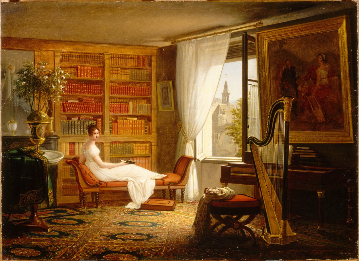 Madame Récamiers salon i Abbaye-aux-Bois, 1826. af Francois Louis Dejuinne