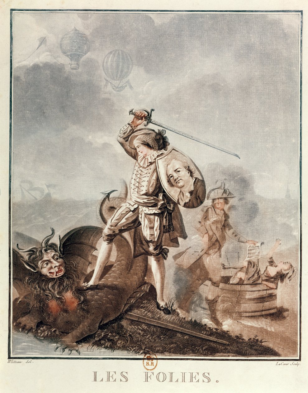 Figaro i kamp med en harpe, ca. 1786 (akvatint) af Francois Louis Joseph Watteau