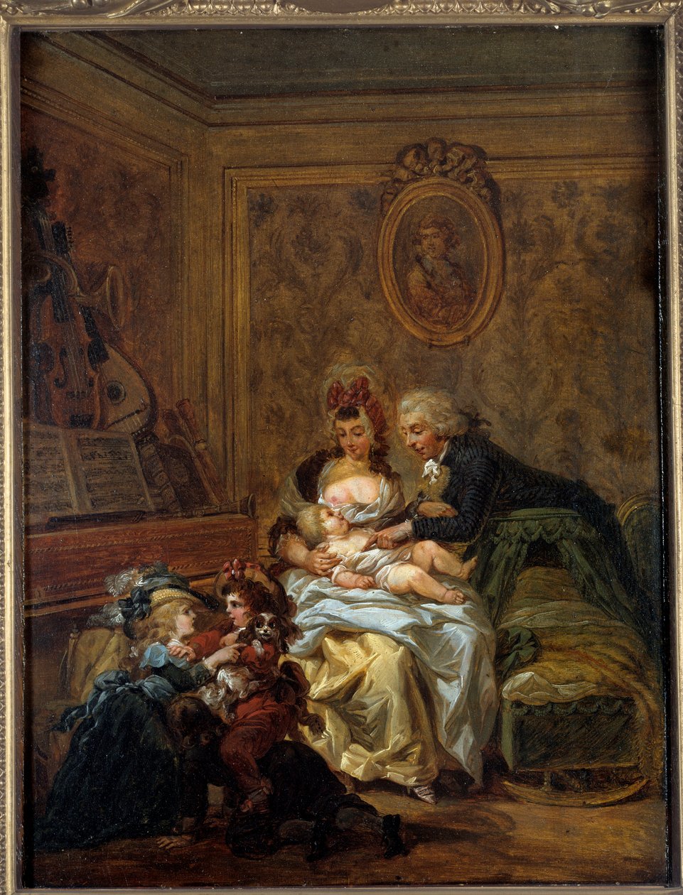 Lykkelig familie. Maleri af Francois Louis Joseph Watteau sagde Watteau de Lille (1758-1823) af Francois Louis Joseph Watteau