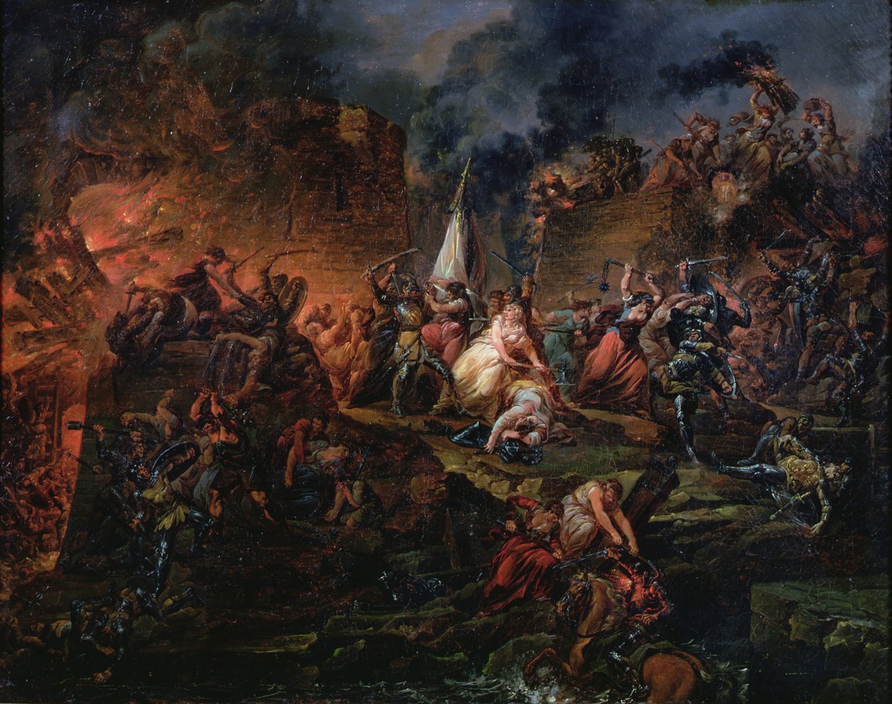 Jeanne Hachette forsvarede Beauvais i 1472 eller belejringen af Beauvais af Francois Louis Joseph Watteau
