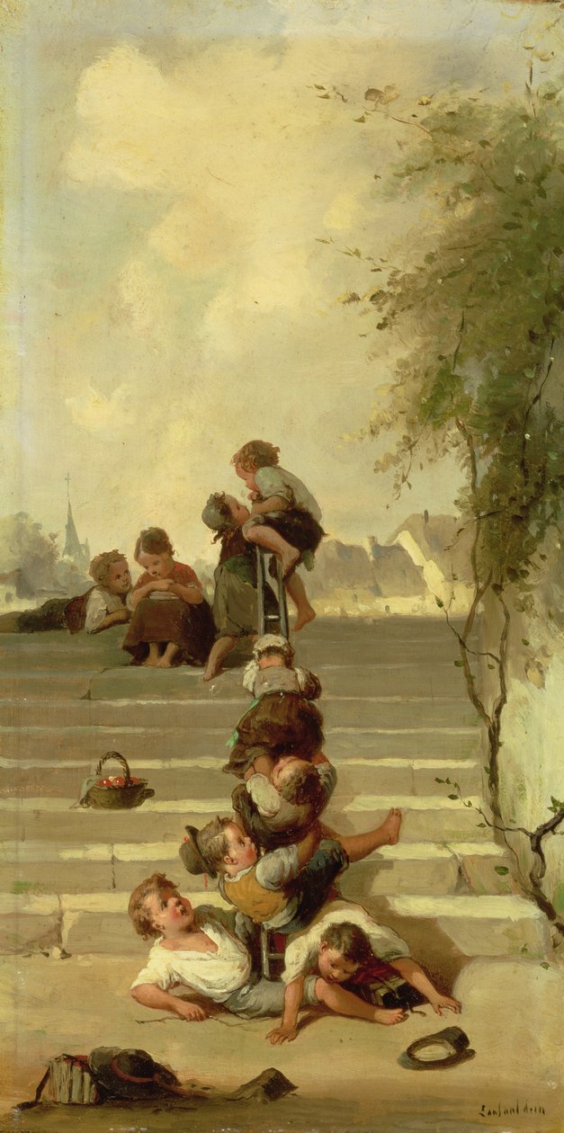 Sliden (olie på lærred) af Francois Louis Lanfant de Metz