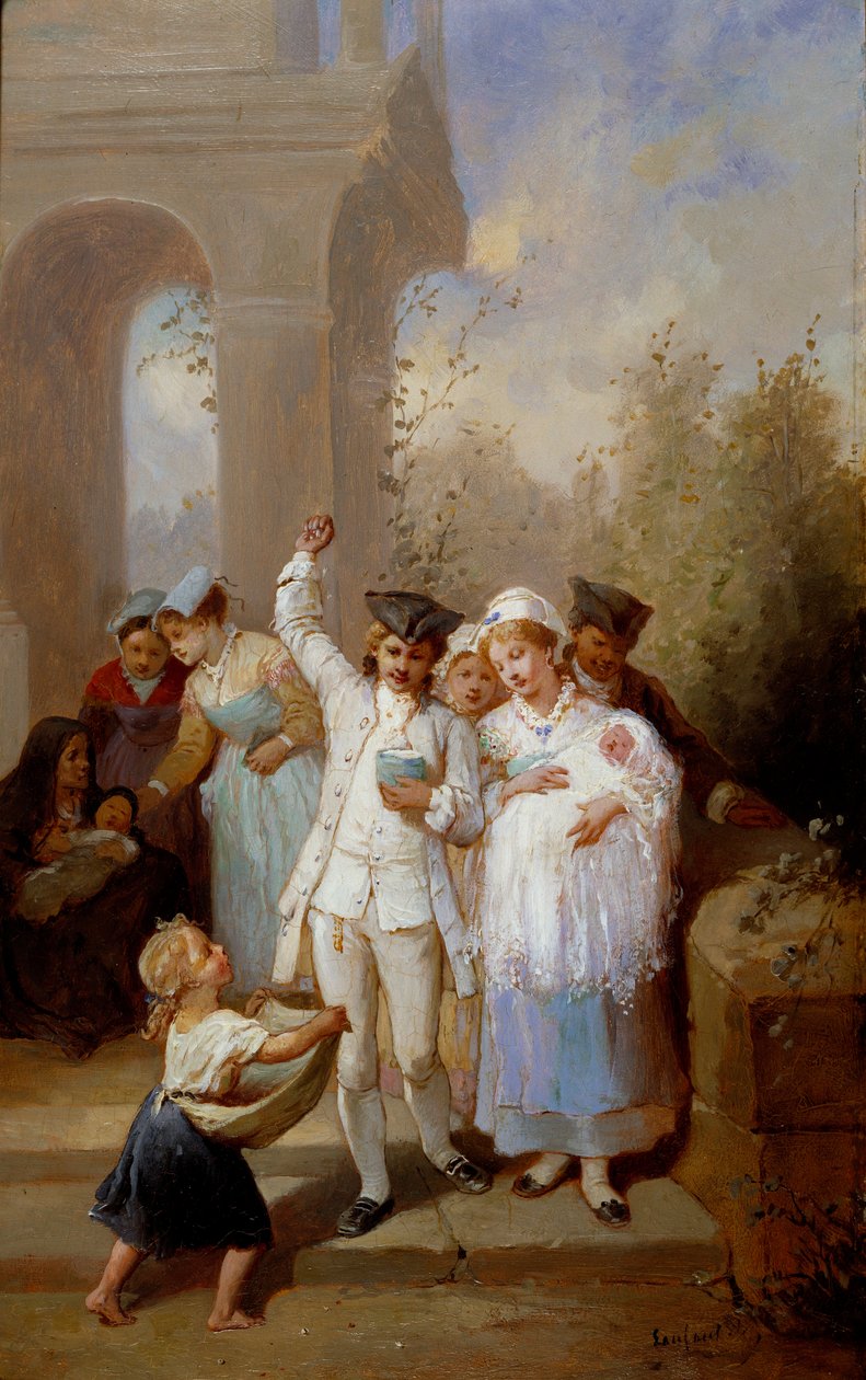 Dåbens maleri af Francois Louis Lanfant dit Lanfant de Metz (1814-1892) 1800-tallets privatsamling af Francois Louis Lanfant de Metz
