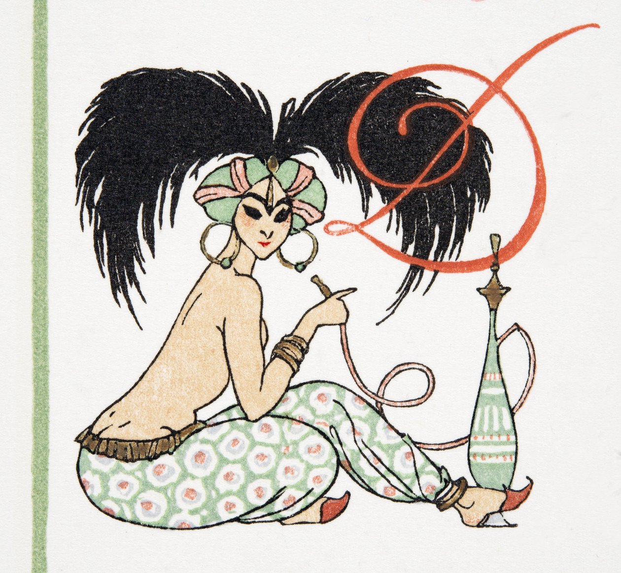 Arabian Girl with Hookah Pipe, fra Personages de Comedie, pub. 1922 (pochoir print) af Francois Louis Schmied
