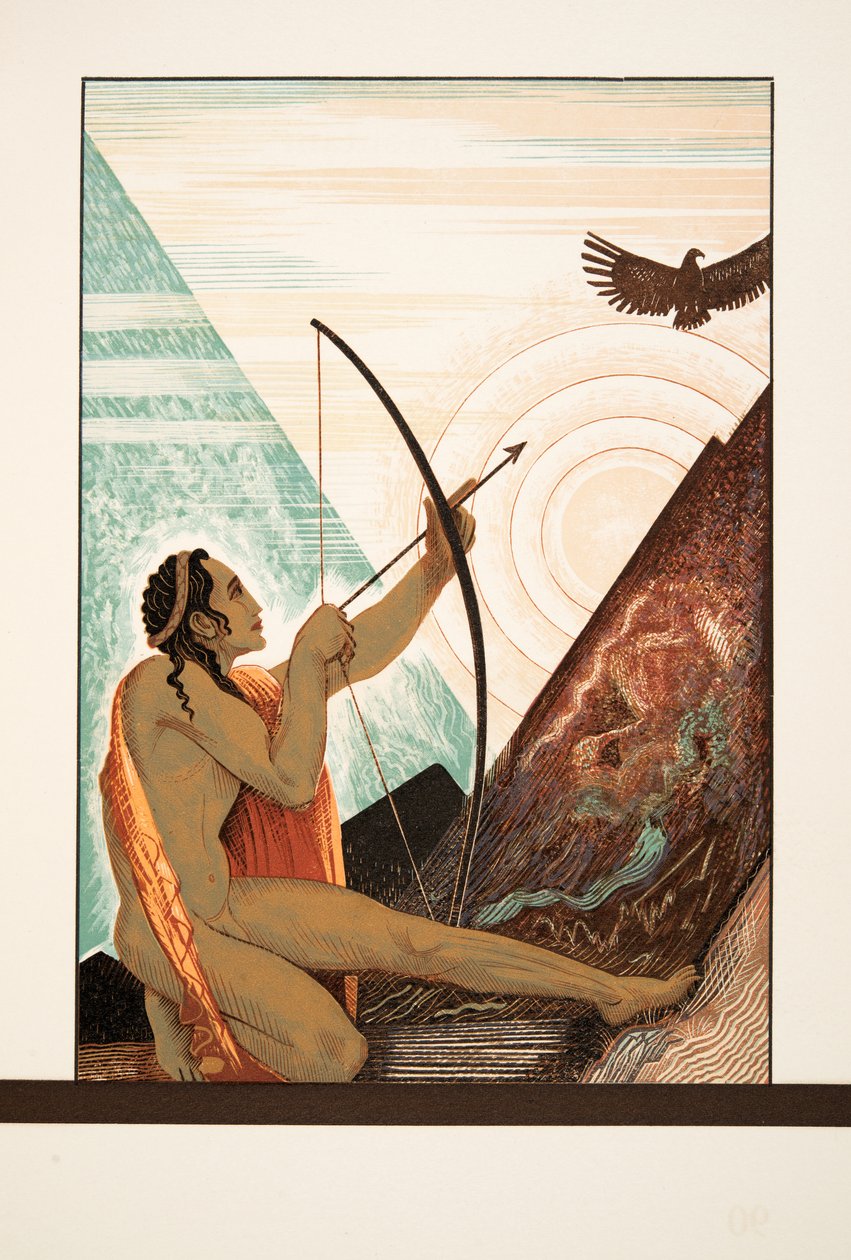 Heracles skyder ørnen, fra Prométhée Enchaîné af Aeschylus, pub. 1941 (stenciltryk) af Francois Louis Schmied