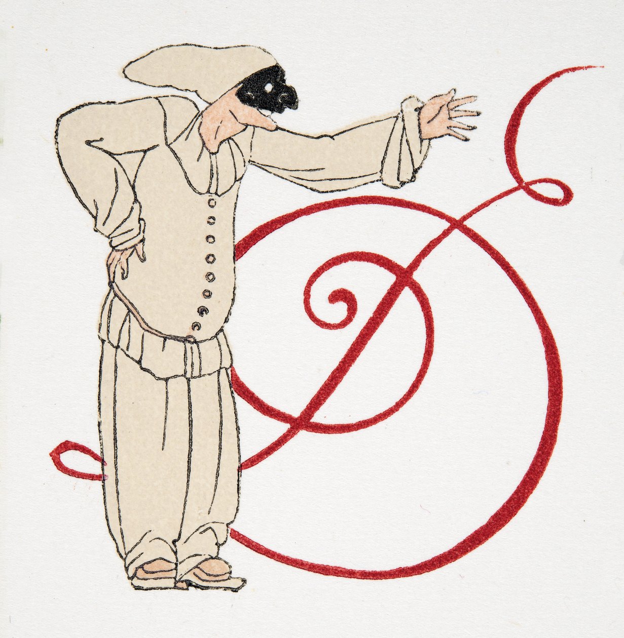 Bogstav D, fra Personages de Comedie, pub. 1922 (stenciltryk) af Francois Louis Schmied