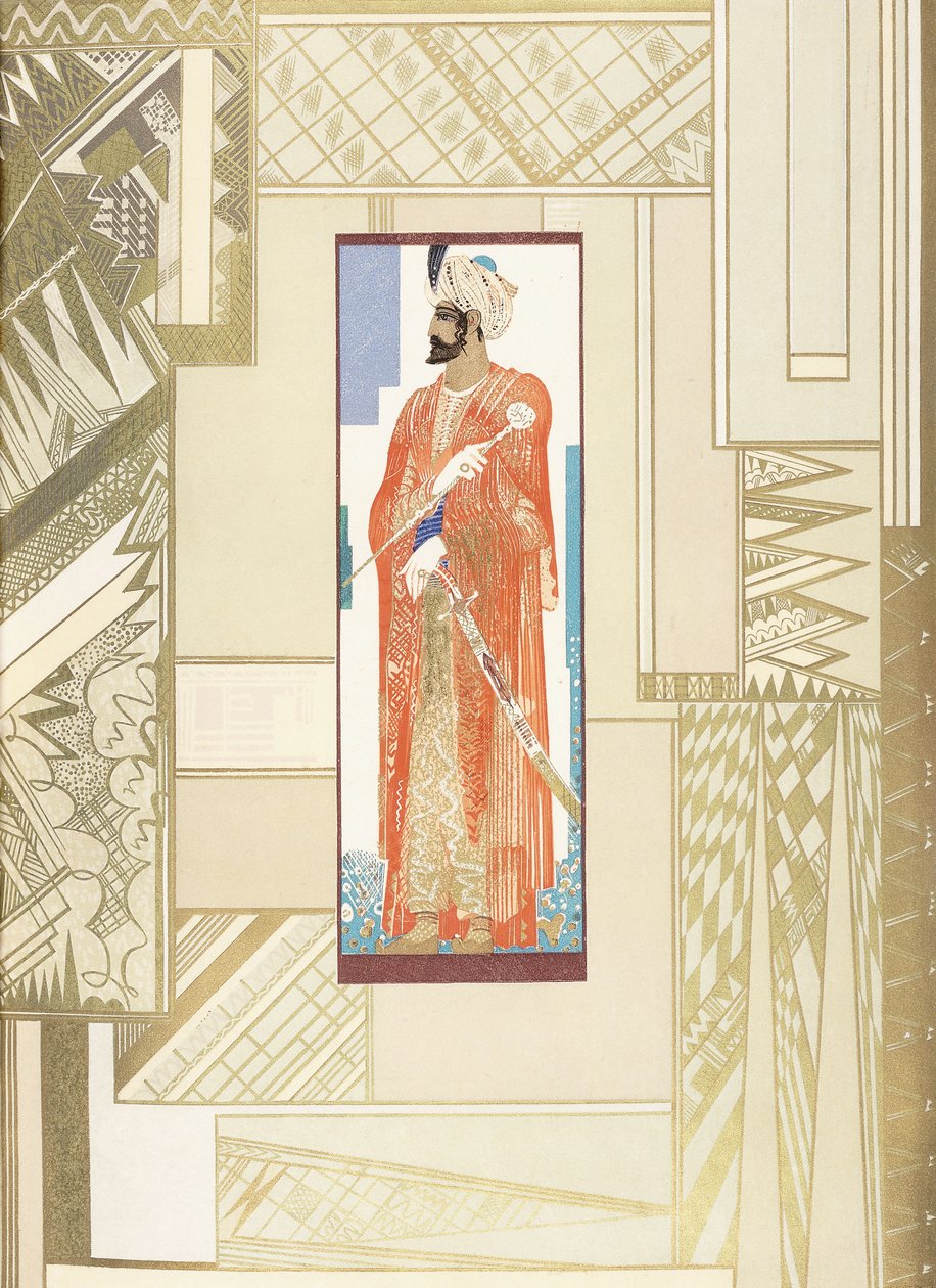 Mand i en turban, med moderne designomkreds af Francois Louis Schmied
