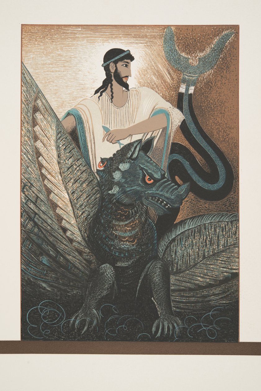 Ulysees og dragen fra Prometheus i lænker af Aischylos, udgivet af Aischylos. 1941 (stencilprint) af Francois Louis Schmied