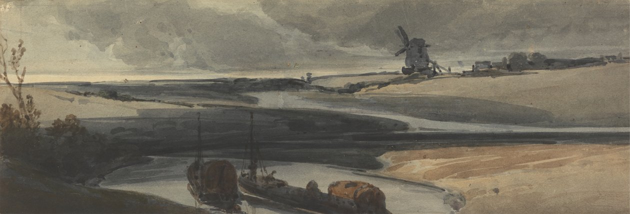 En fransk kanalscene, 1810 (wc på papir) af Francois Louis Thomas Francia