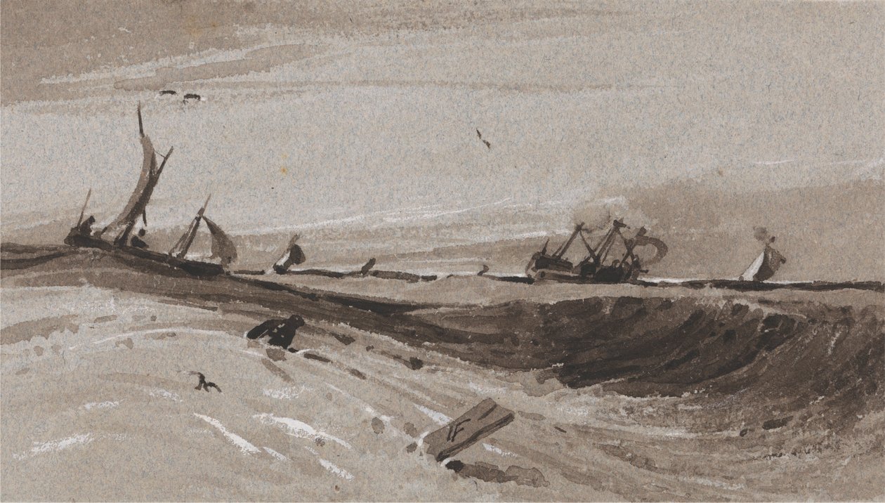 Et stormfuldt hav, aften af Francois Louis Thomas Francia
