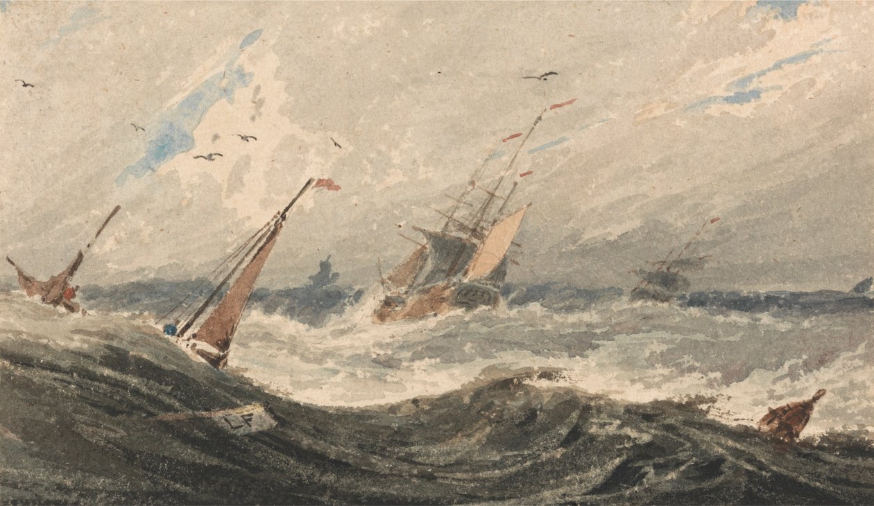 Både på et stormfuldt hav af Francois Louis Thomas Francia