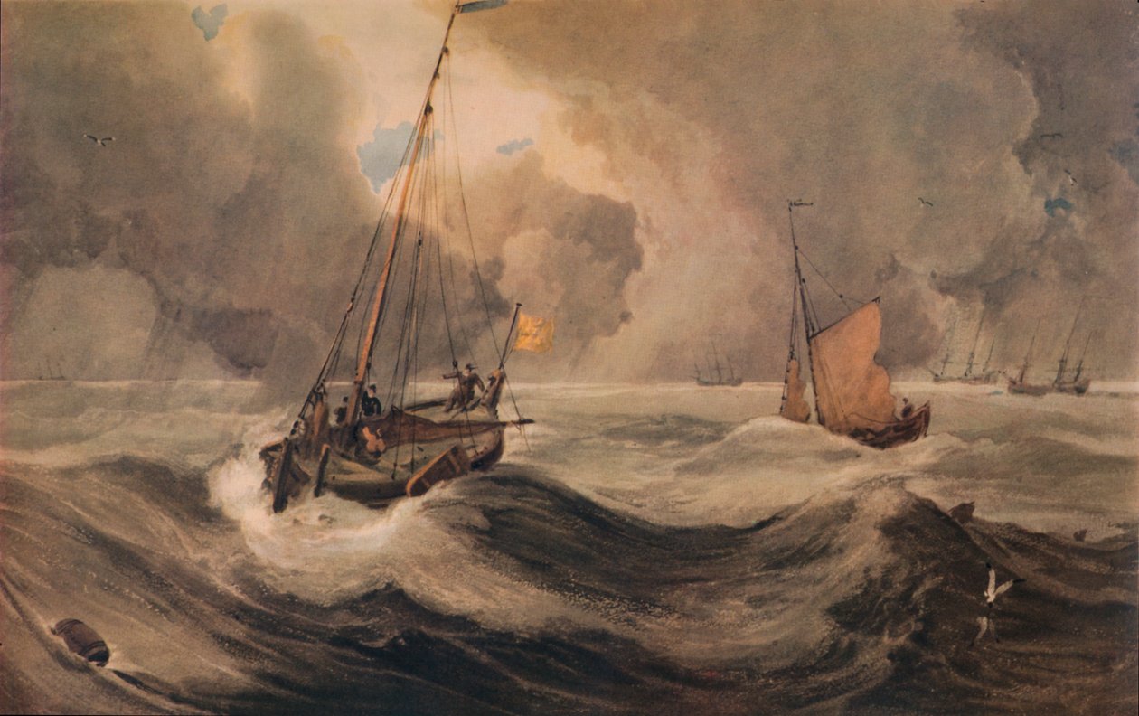 Dutch Schuyts off Flushing, 1800-tallet, 1935 af Francois Louis Thomas Francia