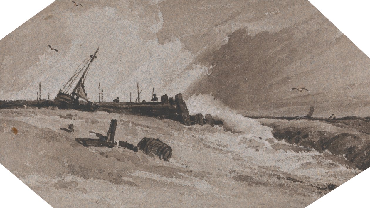 Anløbsbro i en storm af Francois Louis Thomas Francia