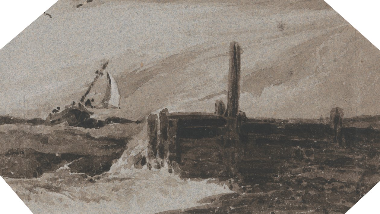 Nær havn i et stormfuldt hav af Francois Louis Thomas Francia