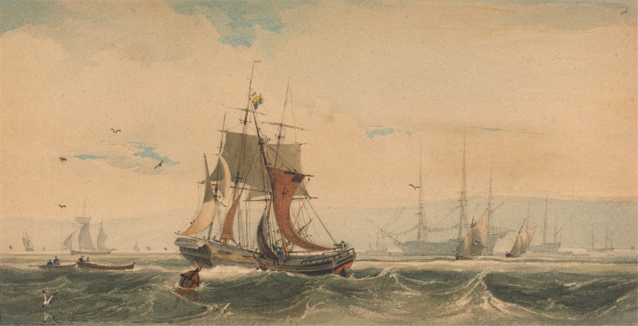 Forsendelse på Medway, Kent af Francois Louis Thomas Francia