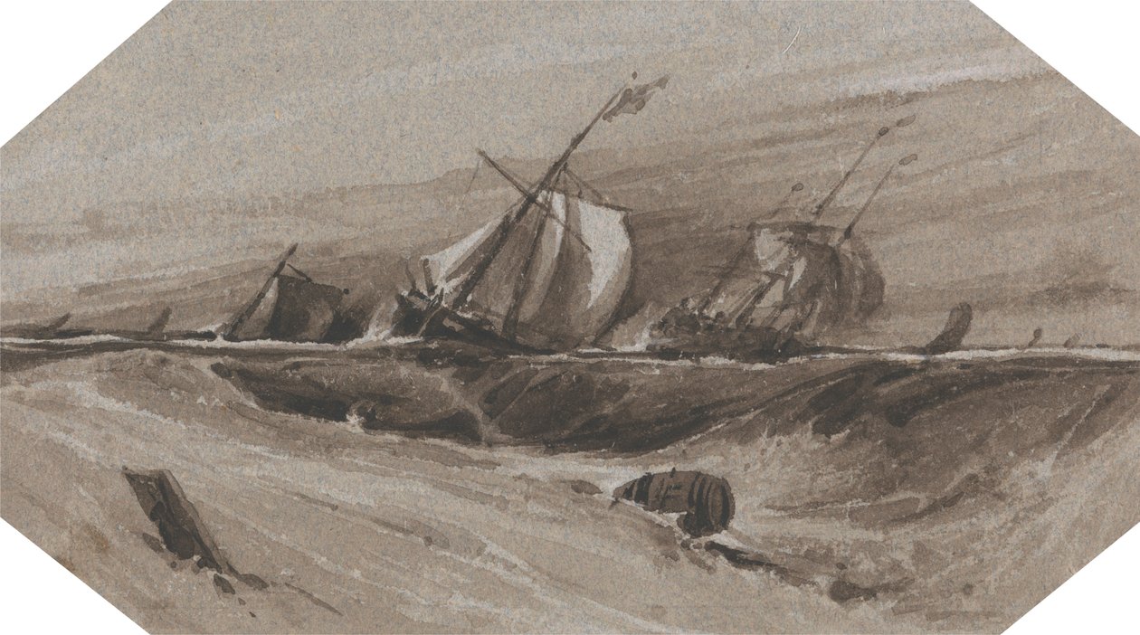 Skibe krænger over i et stormfuldt hav af Francois Louis Thomas Francia