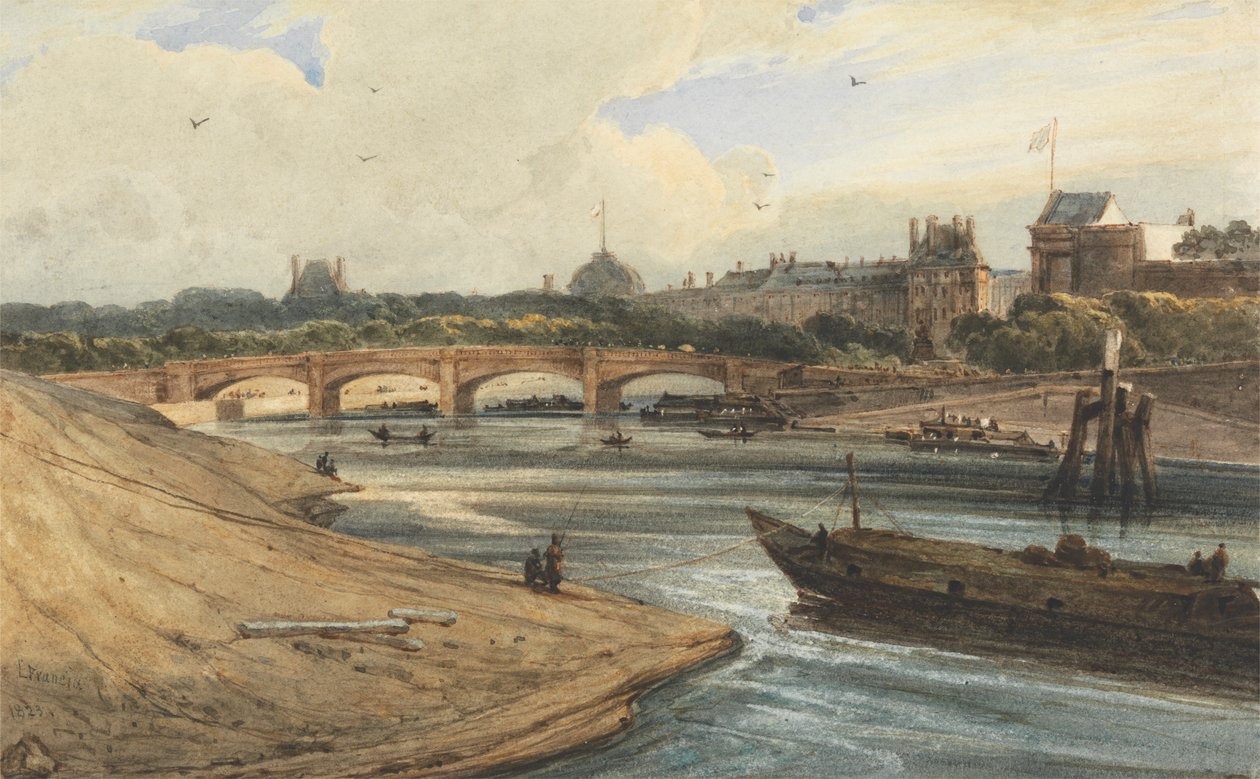 Pont de la Concorde og Tuileries-paladset fra Cours la Reine af Francois Louis Thomas Francia
