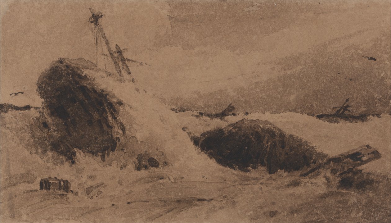 Forlist skib i et stormfuldt hav af Francois Louis Thomas Francia