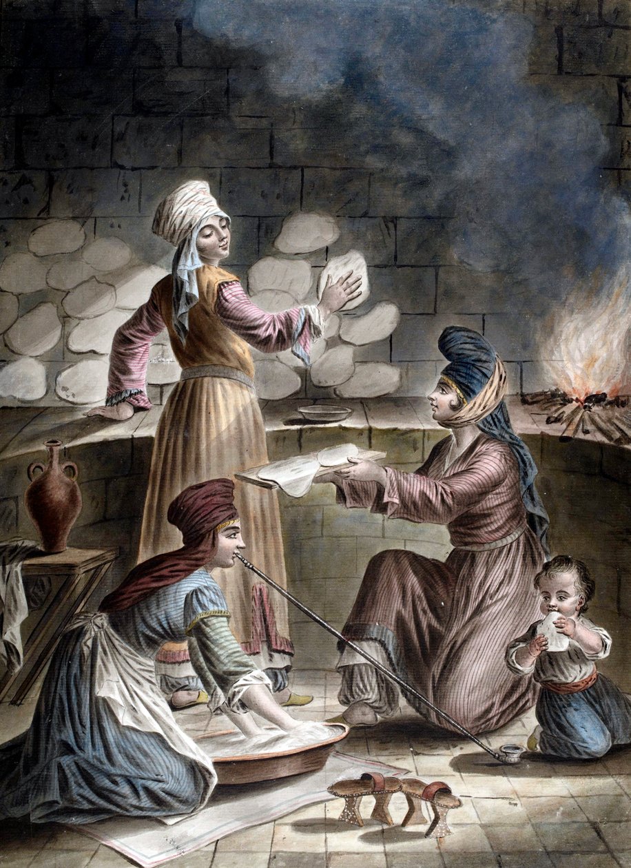 Tyrkiske kvinder bager brød - Tyrkiske kvinder bager brød - af Francois Marie Rosset (1752-1824) af Francois Marie Rosset