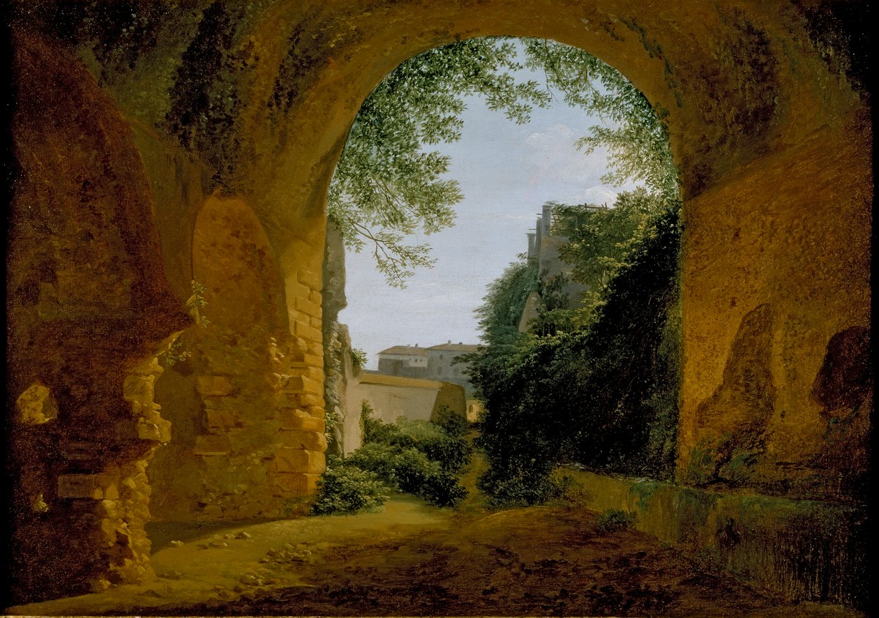 En udsigt over en have, set inde fra en romersk hvælving, 1802-1824 af Francois Marius Granet