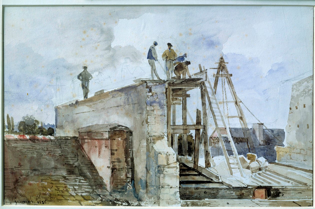Husbyggeplads under opførelse set fra Granet-vinduet på Instituttet. Akvarel af Francois Marius Granet (1775-1849). 19. århundrede. Svag. 0,25x0,38 m. Paris, Louvre-museet af Francois Marius Granet
