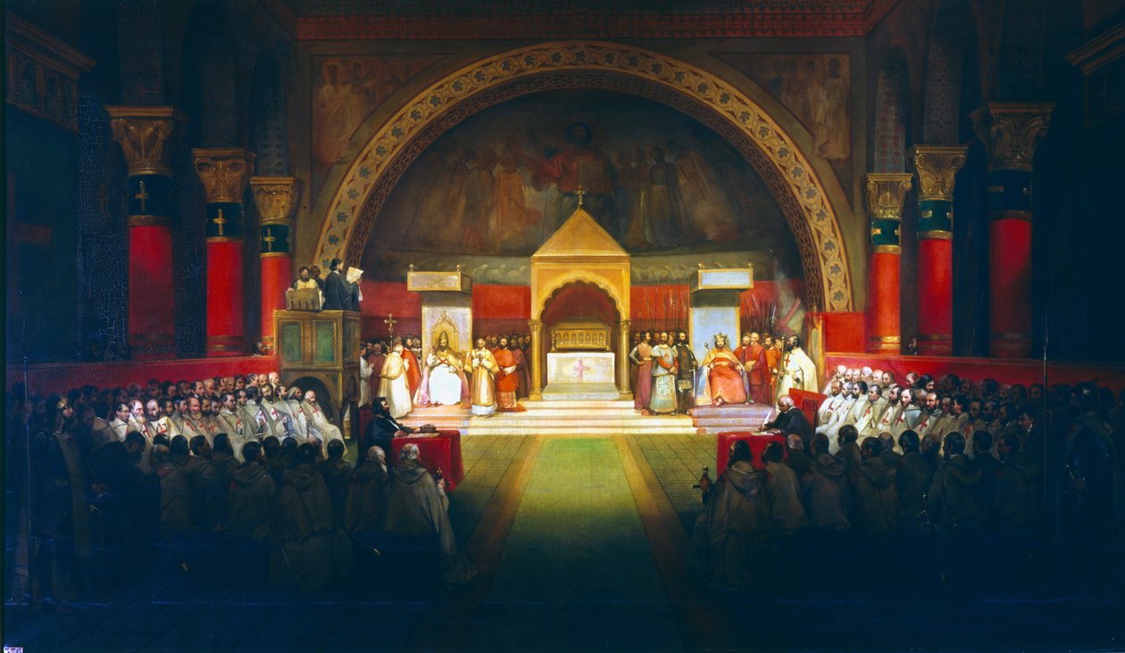 Møde for Tempelriddernes kapitel, Paris, 1147 1800-tallet af Francois Marius Granet