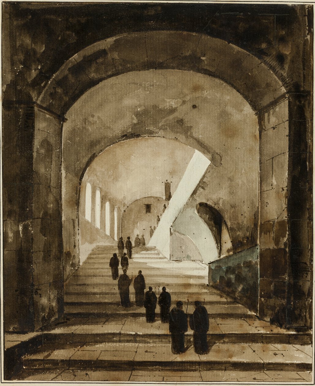 Munke på trappen i Villa of Maecenas i Tivoli af Francois Marius Granet