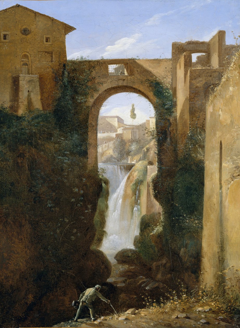 Ponte San Rocco og vandfald, Tivoli, ca. 1810-20. af Francois Marius Granet